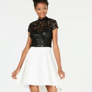 B Darlin Black Sequin Eyelet Open Back Fit N Flare Formal Mini Dress Prom 1